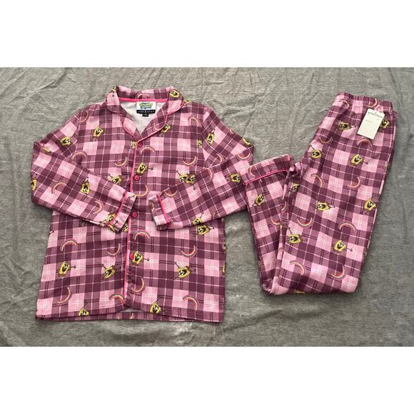 New Andy & Evan Sponge Bob Square Pants Girls Size 12 Pink Plaid Pajamas Set - Picture 2 of 12